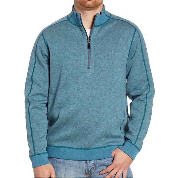 Tommy Bahama men’s reversible blue & grey ribbed quarter zip pullover sweater XL - Picture 1 of 16